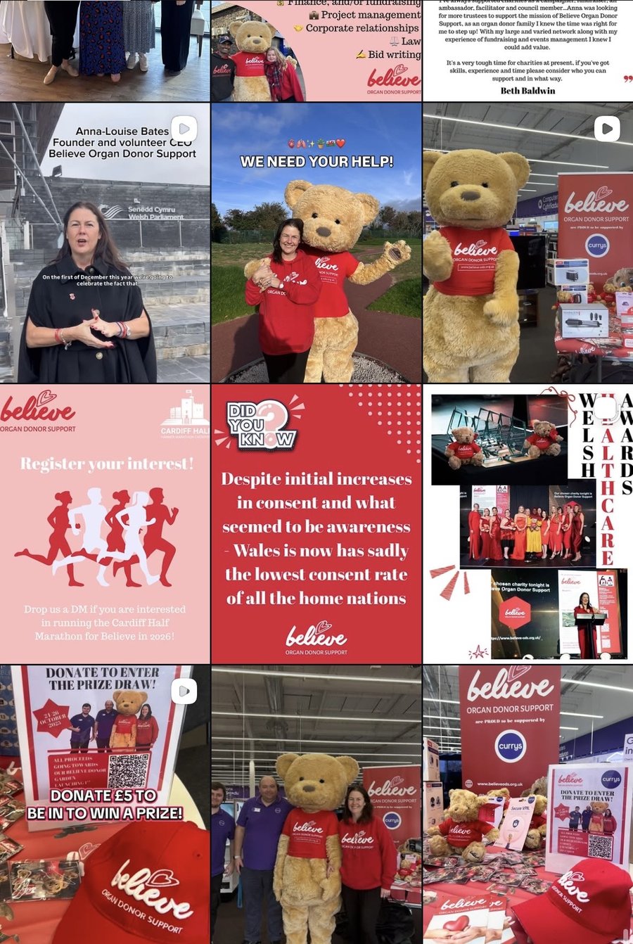 Believe Organ Donor Support social content grid