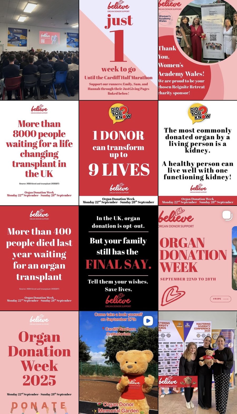 Believe Organ Donor Support social content grid