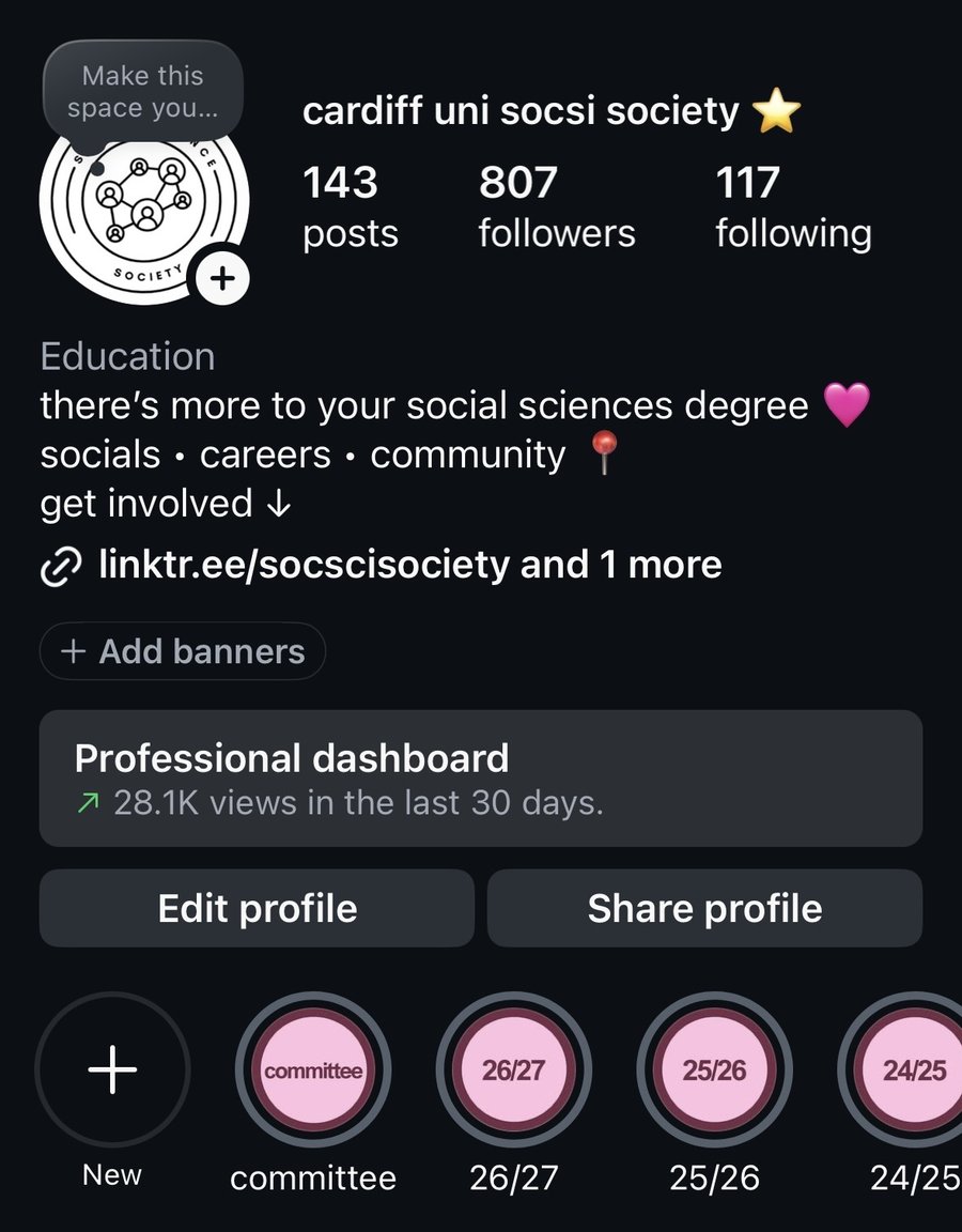 Socsi Society's rebranded Instagram profile and bio