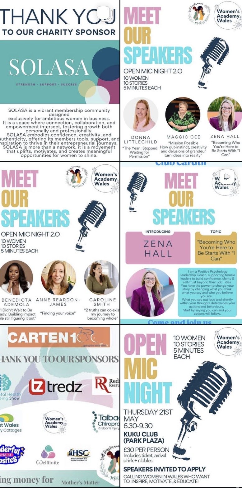 Meet Our Speakers open mic night promotional grid
